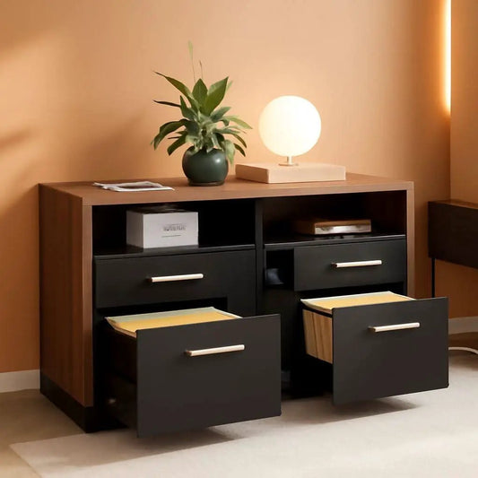 Black Walnut Professional Four Drawer File Cabinet from PriceLows™
