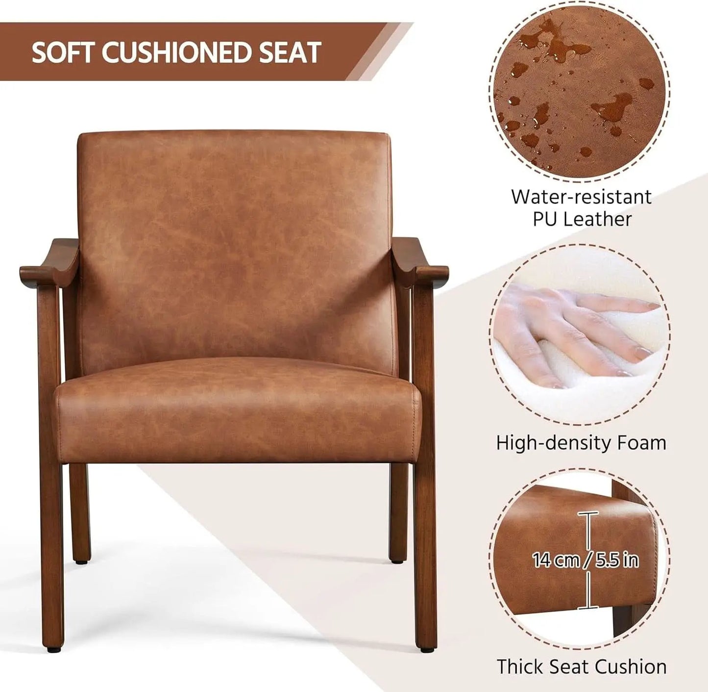Brown PU Leather Accent Chairs Set of 2 Mid Century Modern from PriceLows™