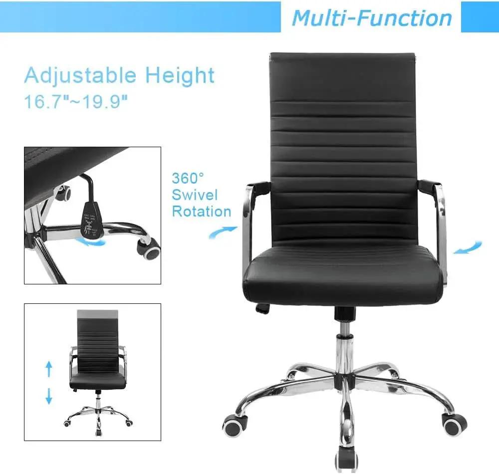 Ribbed Mid Back PU Leather Desk Chair Adjustable Black from PriceLows™
