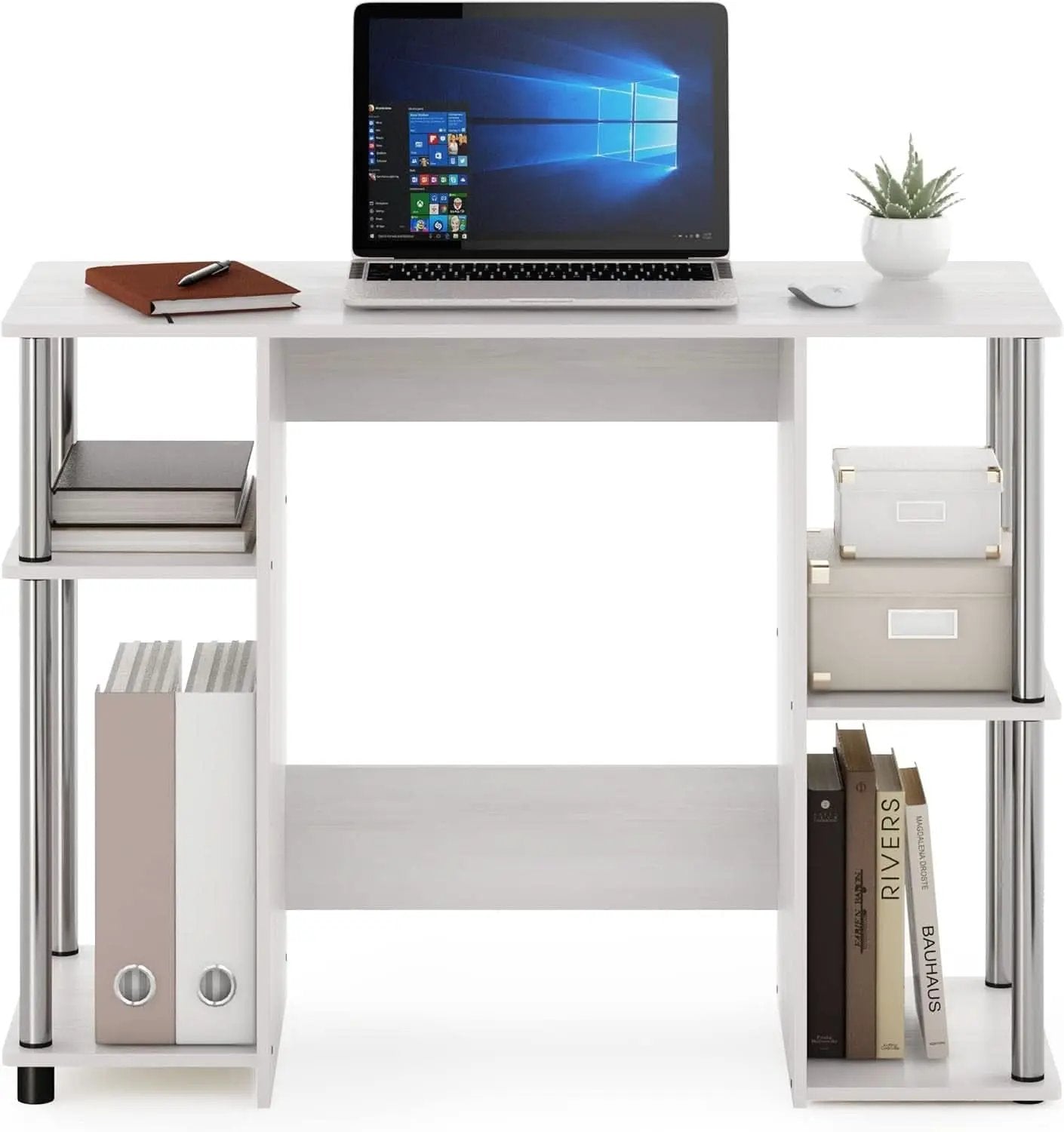 Jaya White Oak Computer Study Desk Stainless Steel Frame from PriceLows™