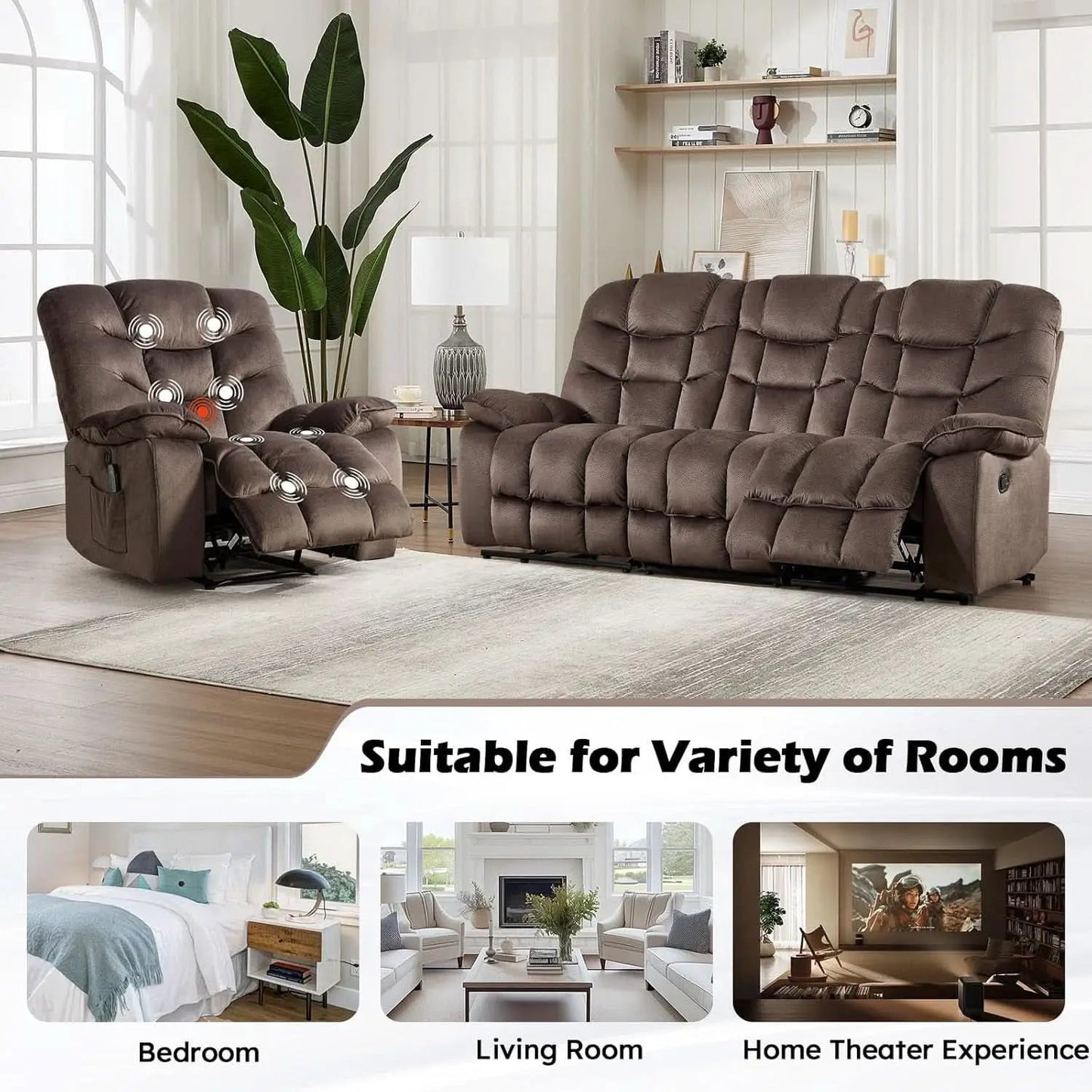 Brown 2 Piece Power Recliner Set With Massage And Heat from PriceLows™