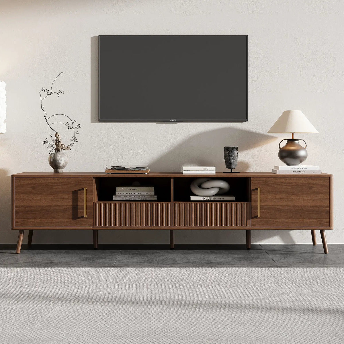TV Stand | Soft Close Doors | 85 Inch Capacity | Walnut