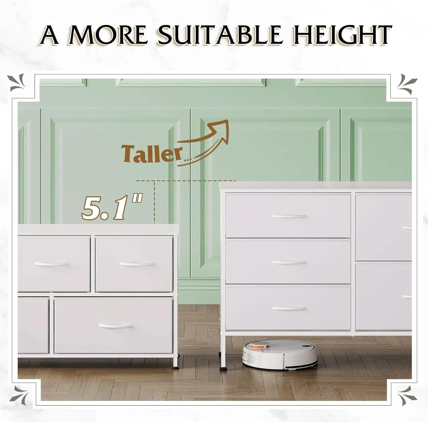 Fabric Dresser With 5 Drawers White For Bedroom Storage Organizer from PriceLows™