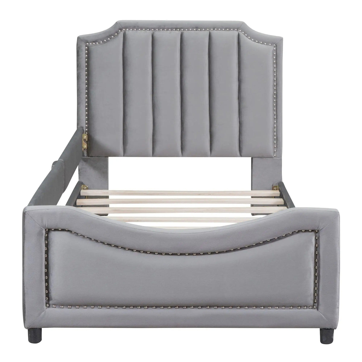 Upholstered Daybed With Classic Stripe Shaped Headboard | 2 Pieces | Pine Wood | Bedroom