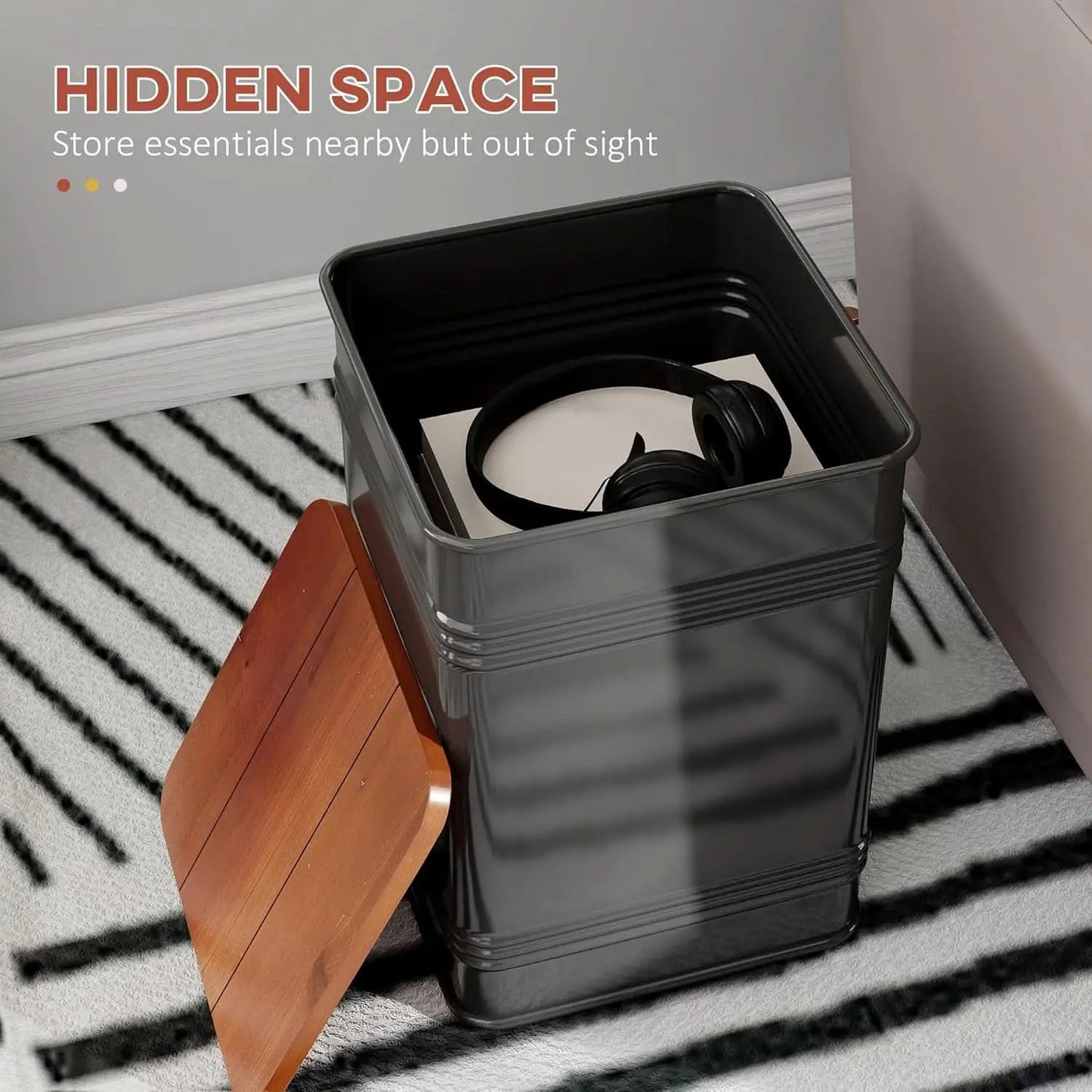Industrial Black Storage Ottoman With Removable Lid from PriceLows™