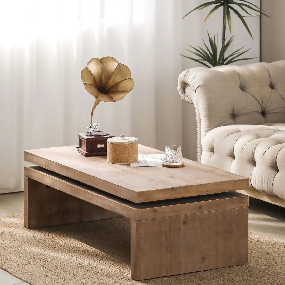 Rectangular Center Table | Solid Engineered Wood | Layered Silhouette | Distinctive Wood Grain
