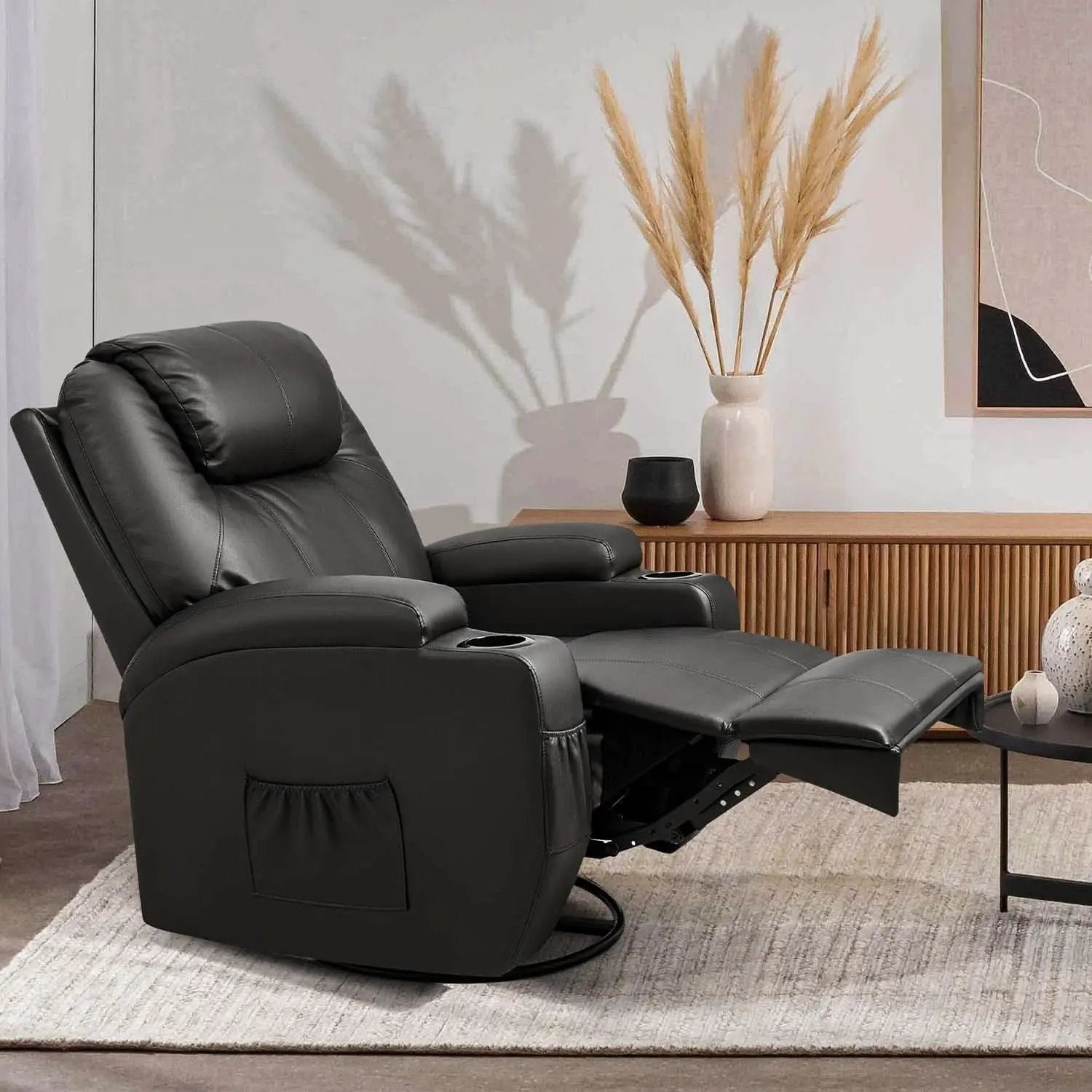 Leather Rocking Recliner With Massage And Heat Swivel from PriceLows™