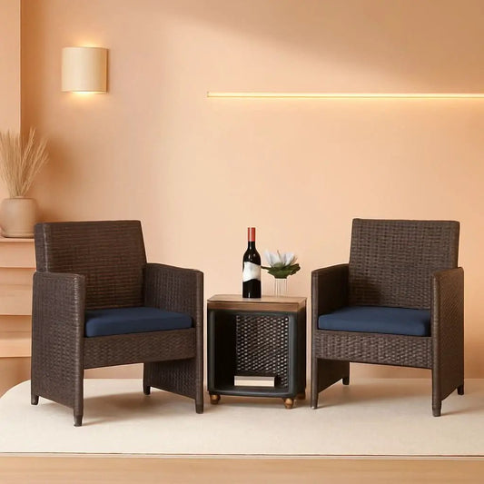 Wicker Outdoor Patio Set 3 Piece Bistro Brown Navy from PriceLows™