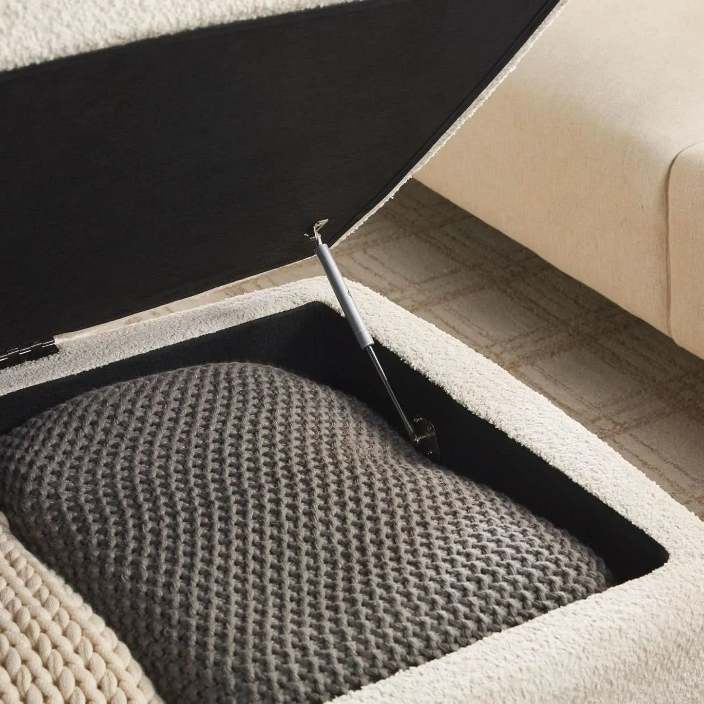 Contemporary Large Ivory Storage Ottoman With Legs from PriceLows™