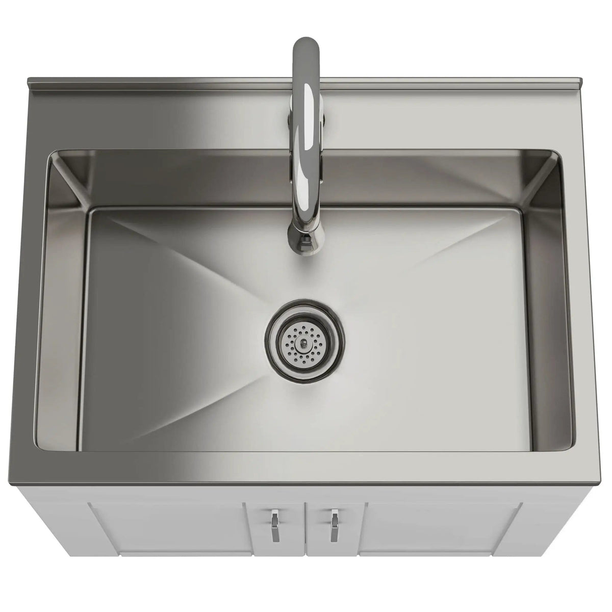 Shaker Modern Wide, Laundry Cabinet With Faucet And Stainless Steel Sink Vanity | 2 Pieces | Stainless Steel | Bathroom