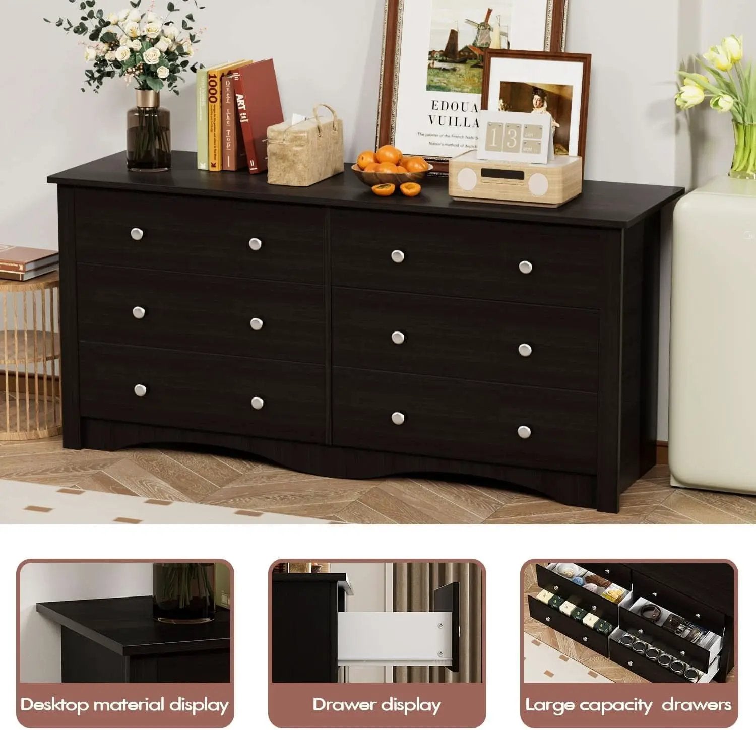 Brown Six Drawer Dresser And TV Stand Wide Wood Chest from PriceLows™