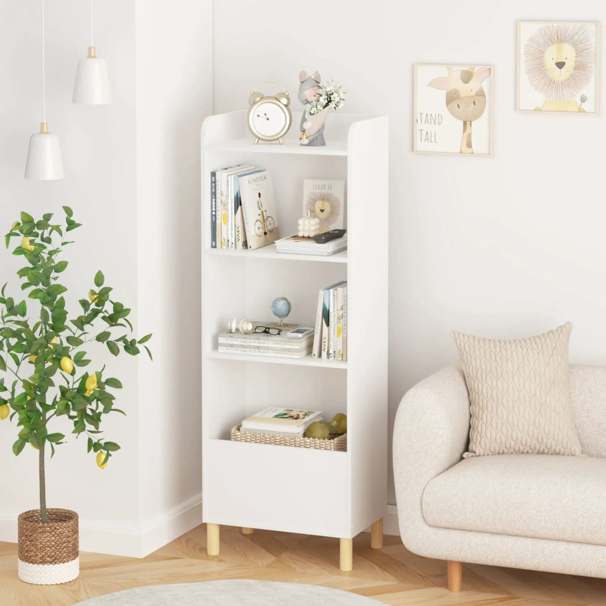 4 Tier Bookcase | Safety Restraint | White | Room Storage