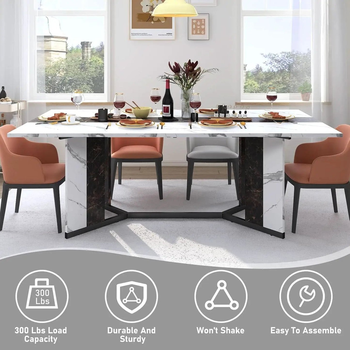 71 Inch Marble Top Dining Table For Home Kitchen Modern from PriceLows™