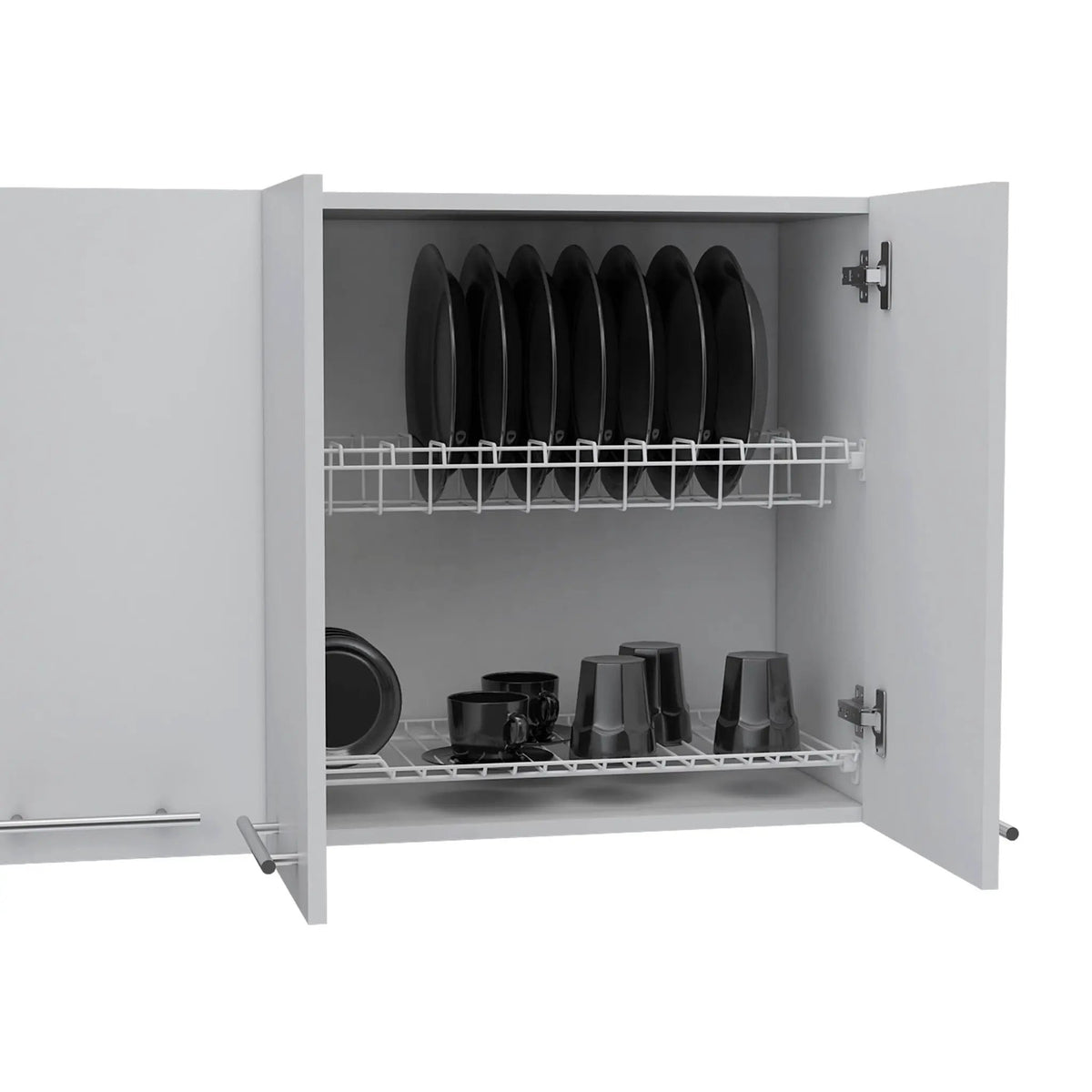 White Wall Cabinet | Four Doors | Two Interior Shelves | Plate And Glass Organizer