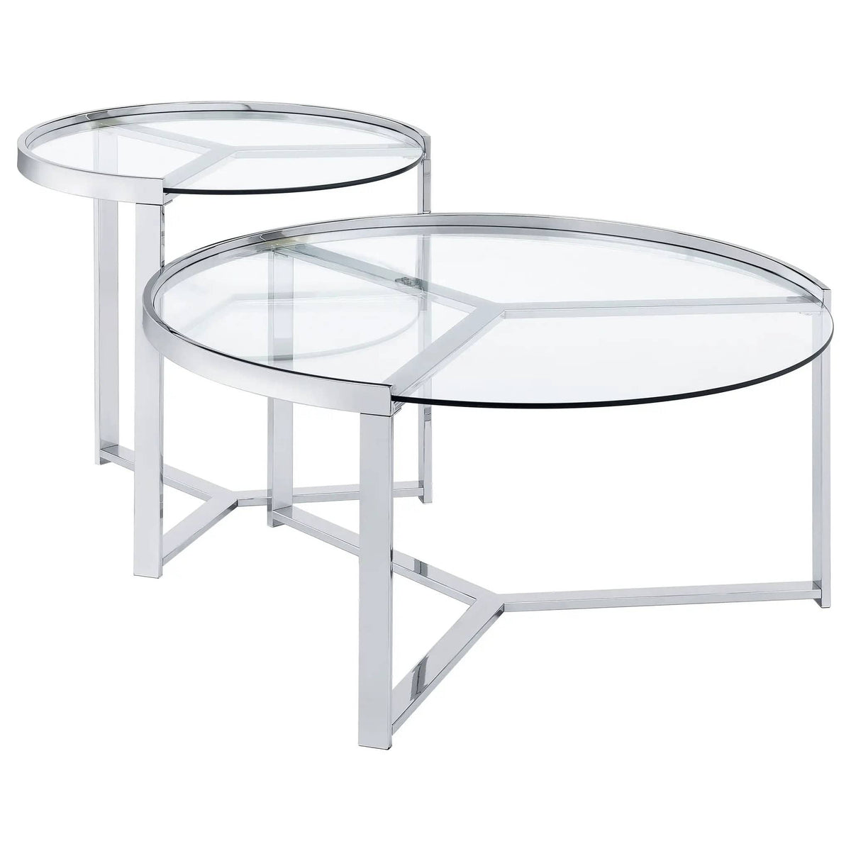 Delia 2-Piece Round Glass Top Nesting Coffee Table Chrome | 2-Piece Set | Tempered Glass | Living Room