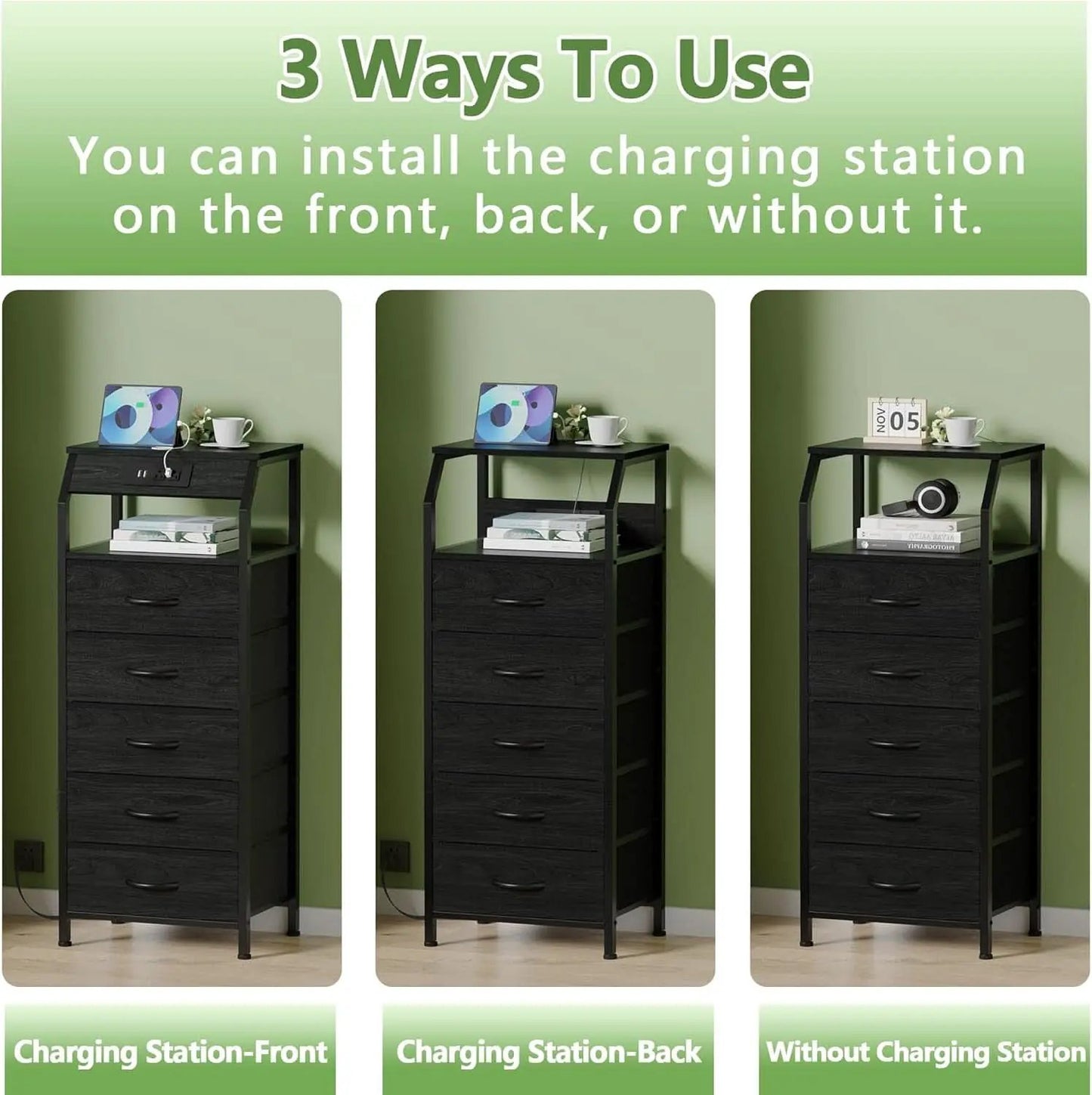 Black Oak Dresser With Integrated Charging Station from PriceLows™