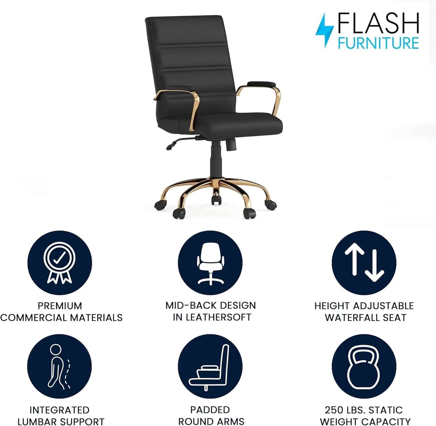 LeatherSoft Mid-Back Office Chair With Adjustable Height from PriceLows™
