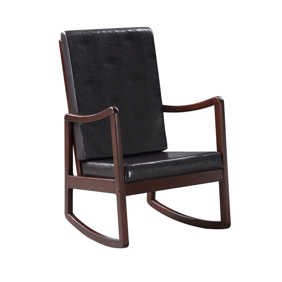 Raina Rocking Chair | Synthetic Leather | Espresso Finish | Rubber Wood Frame