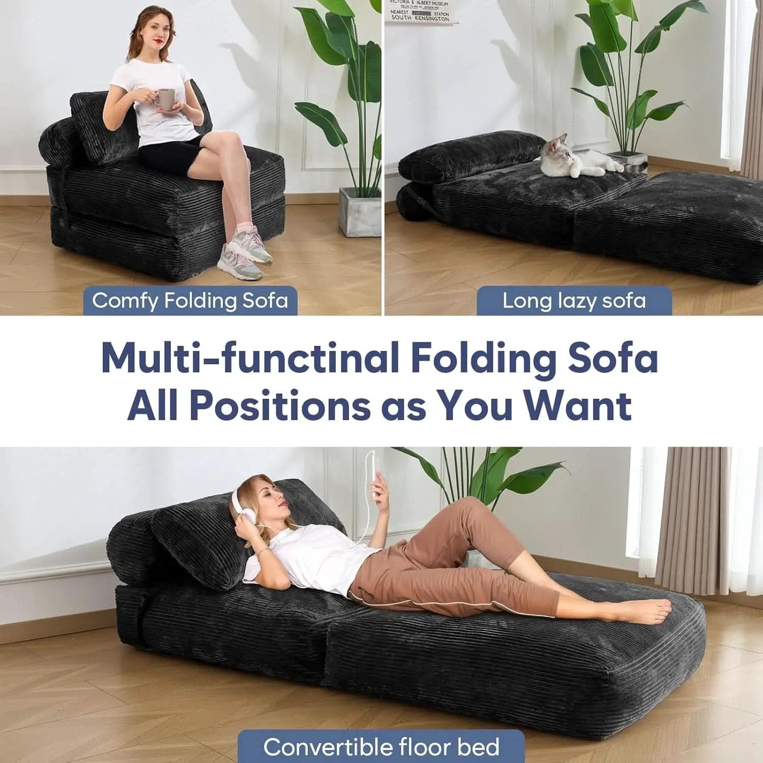Folding Sofa Bed Convertible Black Pillow Included from PriceLows™