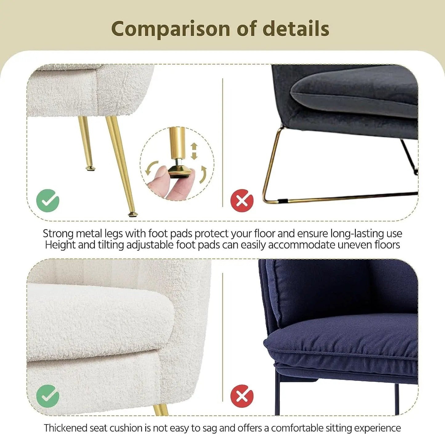 Ivory Boucle Upholstered Accent Chair Removable Cushion from PriceLows™
