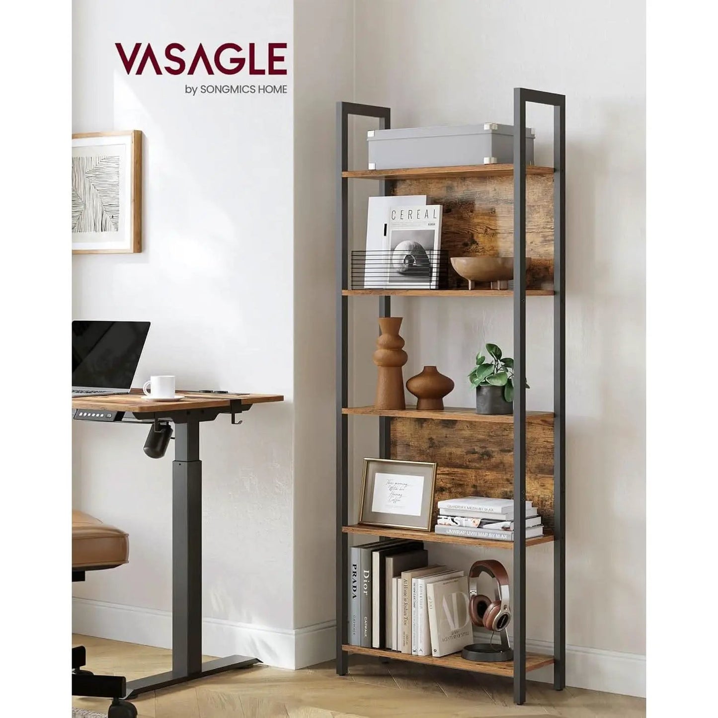 Industrial 65 Inch High Bookshelf With Steel Frame from PriceLows™
