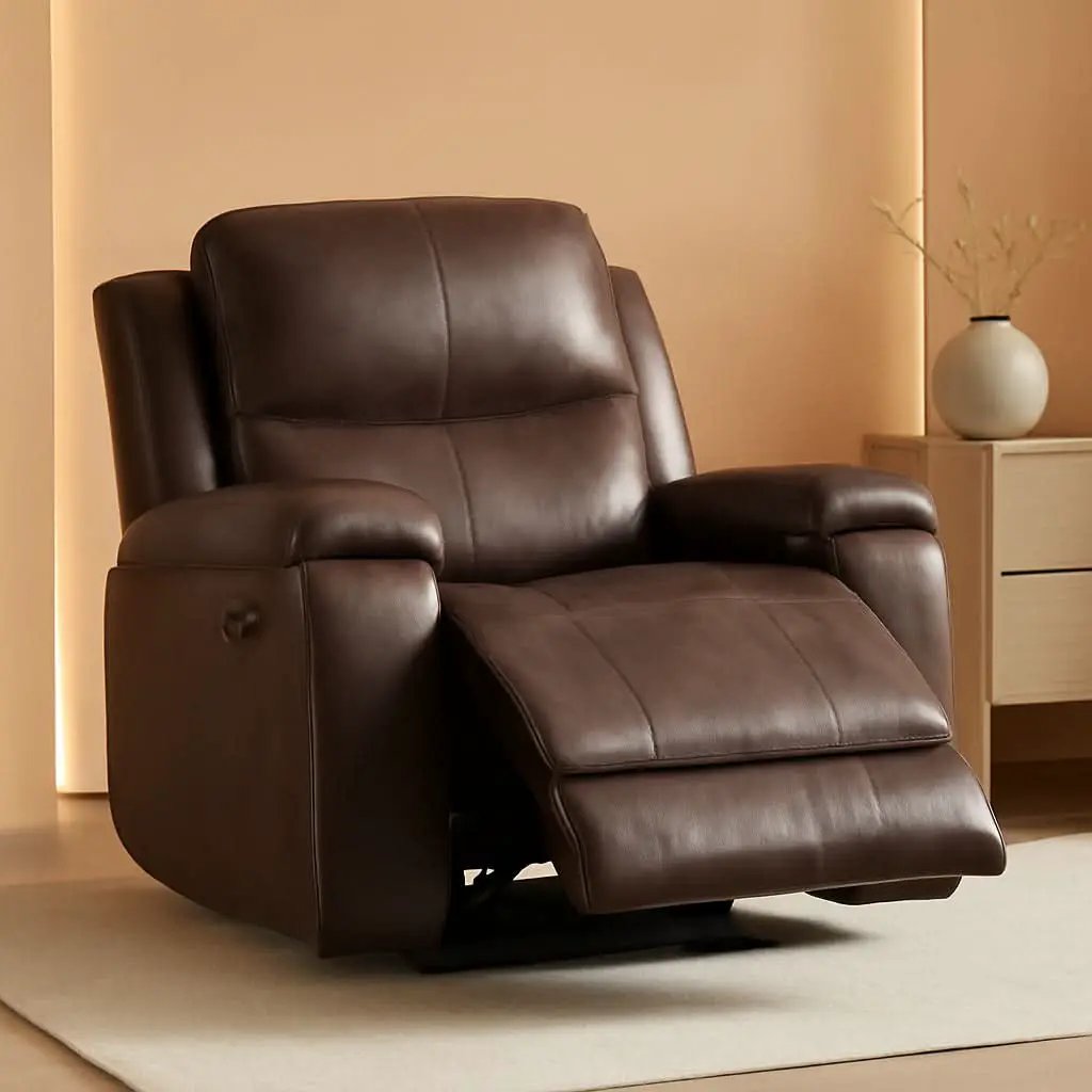 Leather Recliner Chair Red Brown With Concealed Cup Holders from PriceLows™