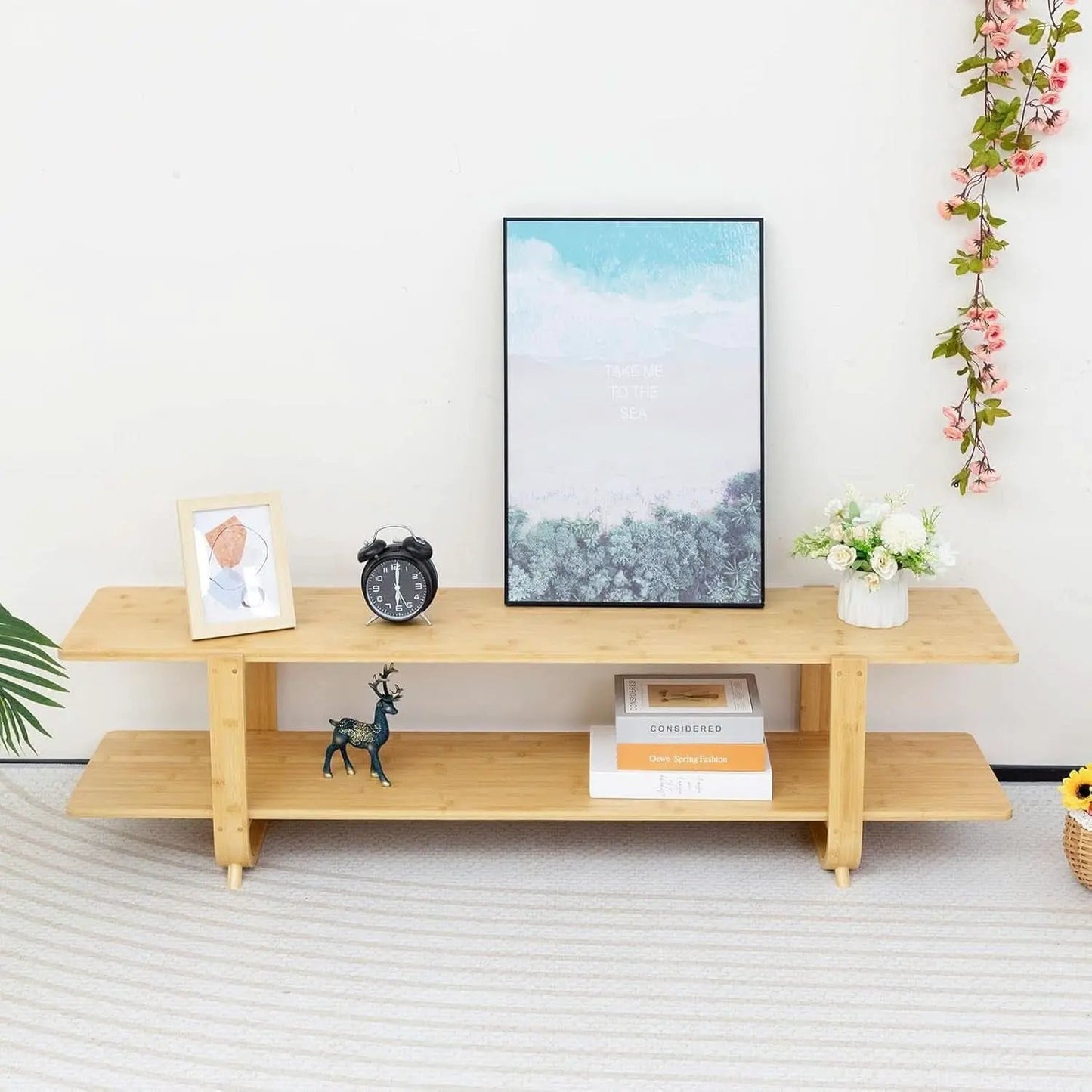 Bamboo TV Stand For 65 Inch TVs With Shelves And Storage from PriceLows™
