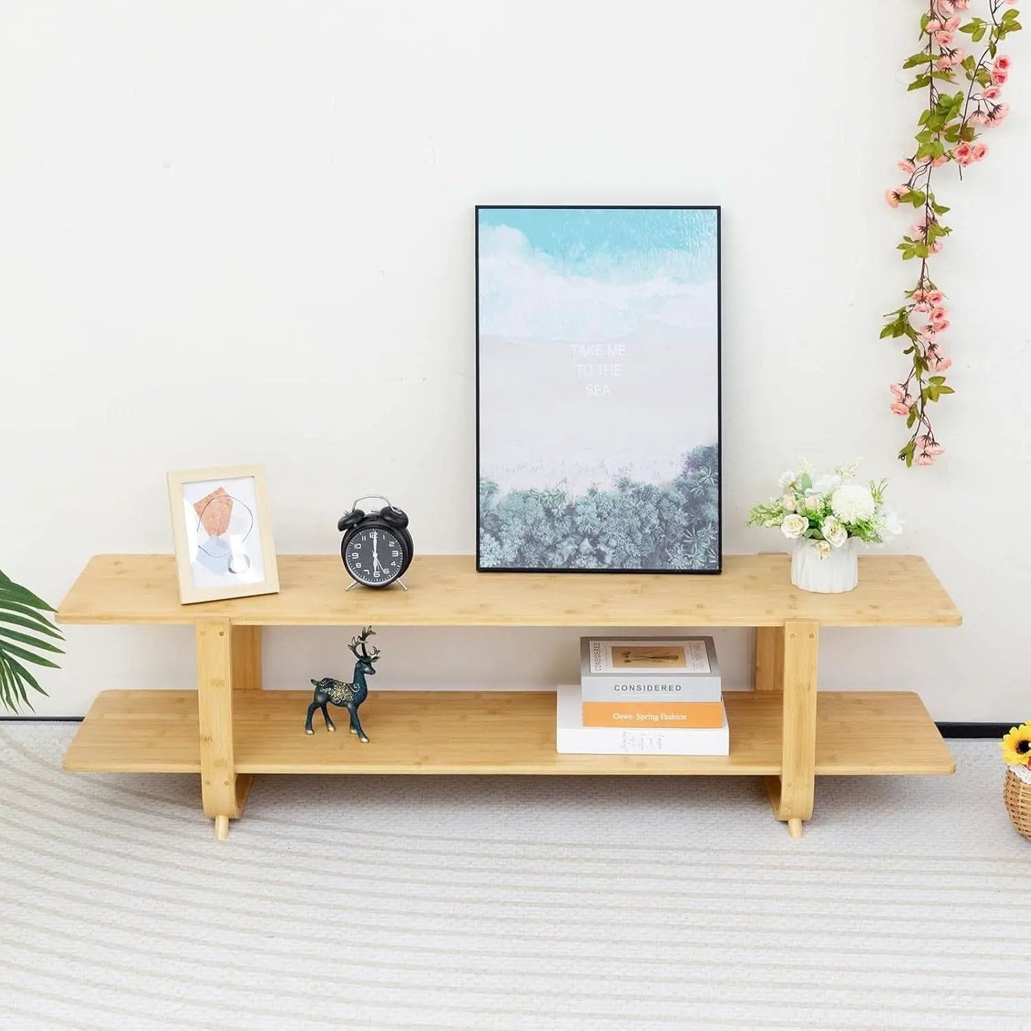 Bamboo TV Stand For 65 Inch TVs With Shelves And Storage from PriceLows™