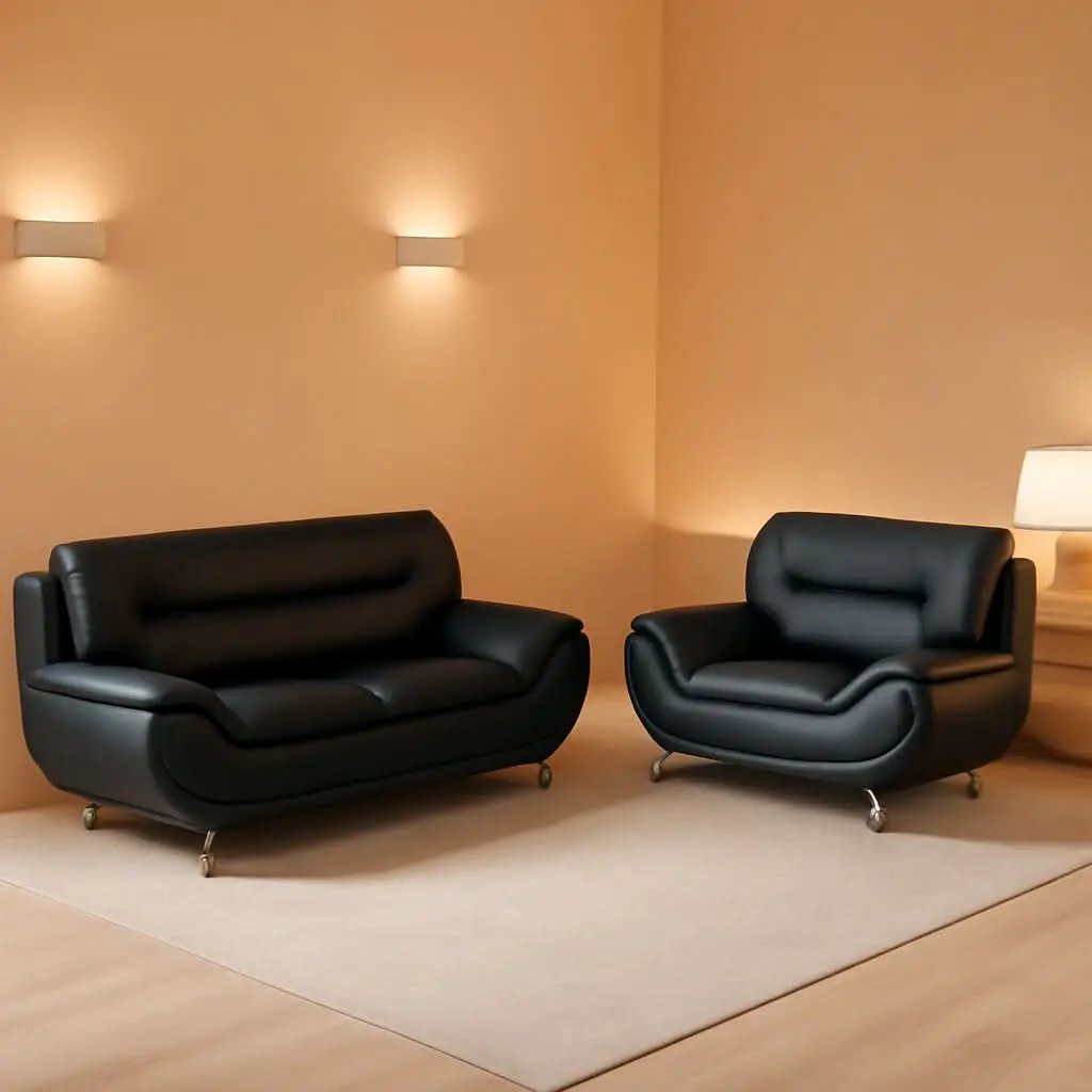 Leather Sofa and Loveseat Set for Living Room Black Leather Furniture from PriceLows™