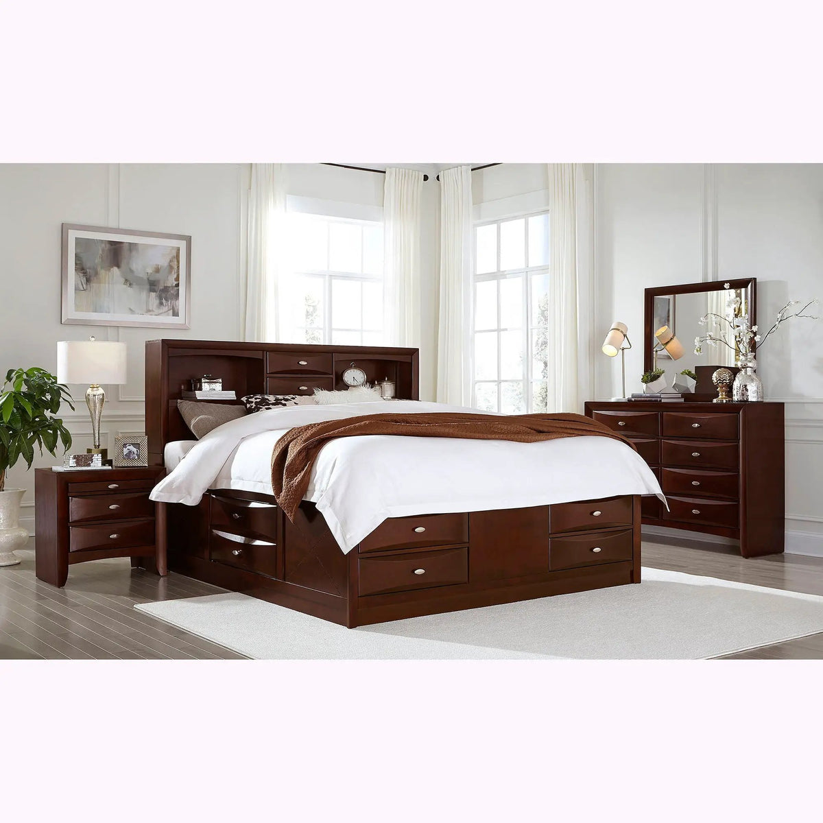 Lucille Storage Bed | Bookcase Headboard | Six Drawers | Fully Slatted Design