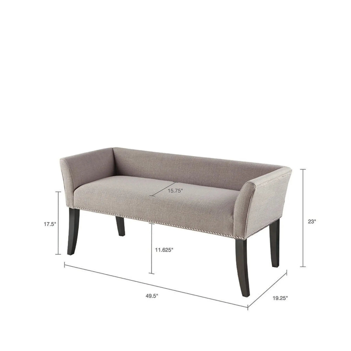 Upholstered Bench | Solid Wood Frame | Low Back And Flared Arms | Nailhead Trim