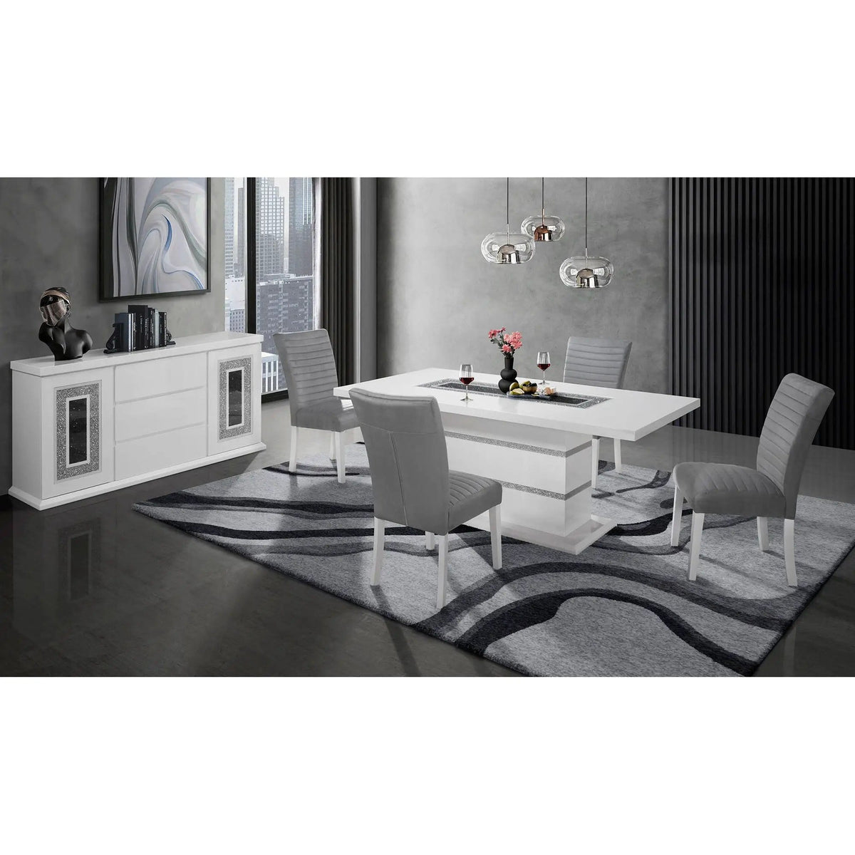Ariya Buffet With Clear Glass Inlay | 2 Pieces | Glass & Acrylic | Dining Room