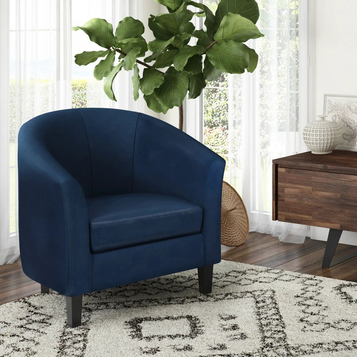 Austin Transitional Tub Chair | Curved Back | Top Stitching Detail | Kiln-Dried Wood Frame