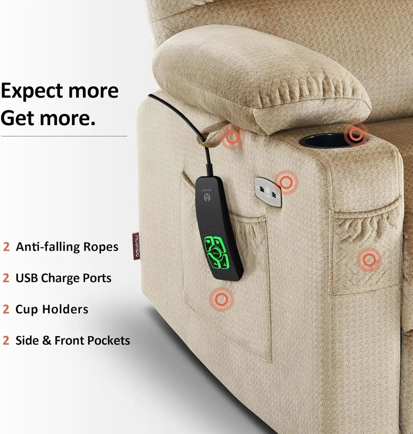 Dual Motor Power Lift Recliner Chair With Massage And Heat Beige Fabric Medium from PriceLows™