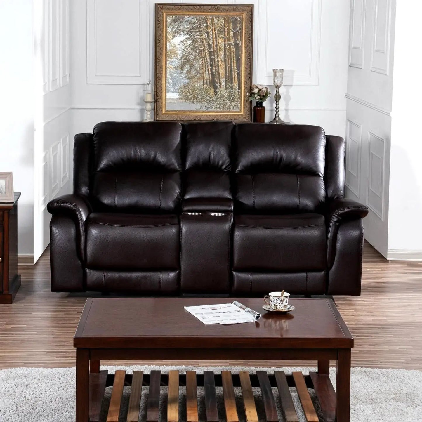 Oversized Espresso Leather Recliner Loveseat For Home Theater from PriceLows™