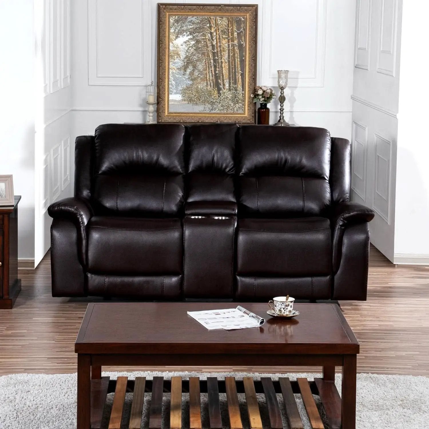 Oversized Espresso Leather Recliner Loveseat For Home Theater from PriceLows™