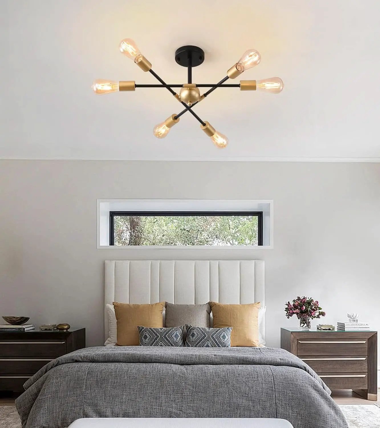 Black And Gold 6 Light Sputnik Ceiling Chandelier Semi Flush Mount UL Listed from PriceLows™