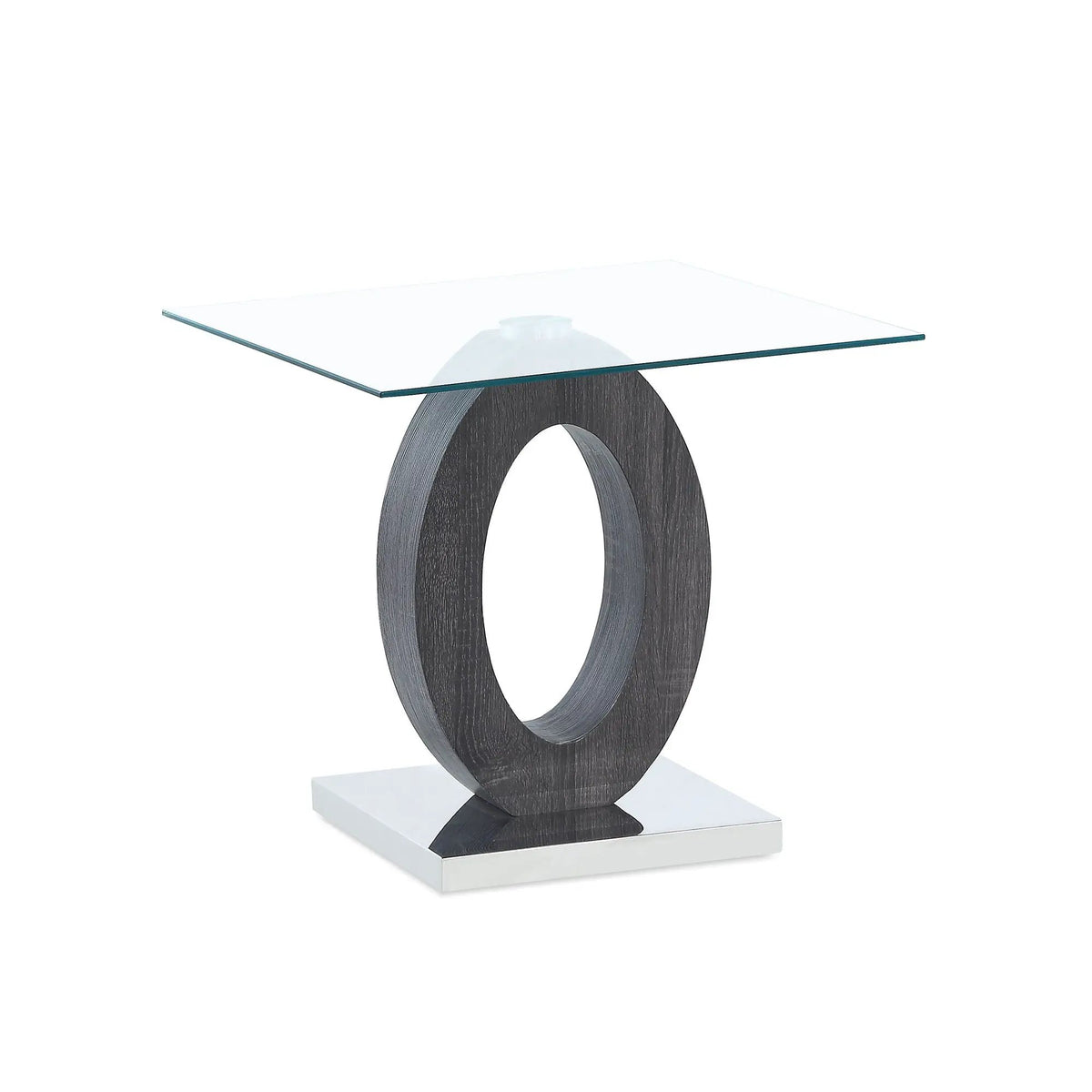 Tracker End Table | Brown And White | Clear Glass Top | Oval Style Base