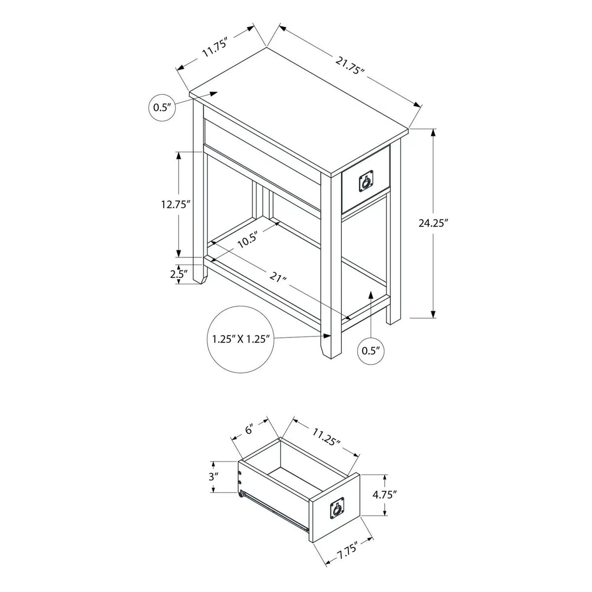 2-Tier Narrow End Table | Storage Drawer | Lamp Table | Charming Transitional Design