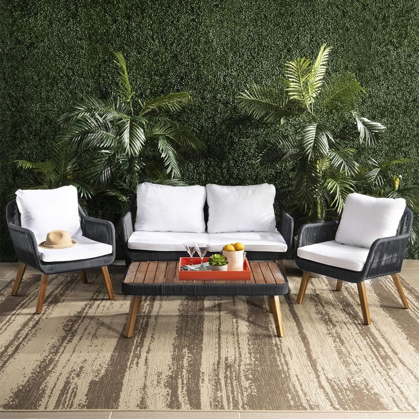 Outdoor Patio 4 Piece Eucalyptus Rope Furniture Set from PriceLows™
