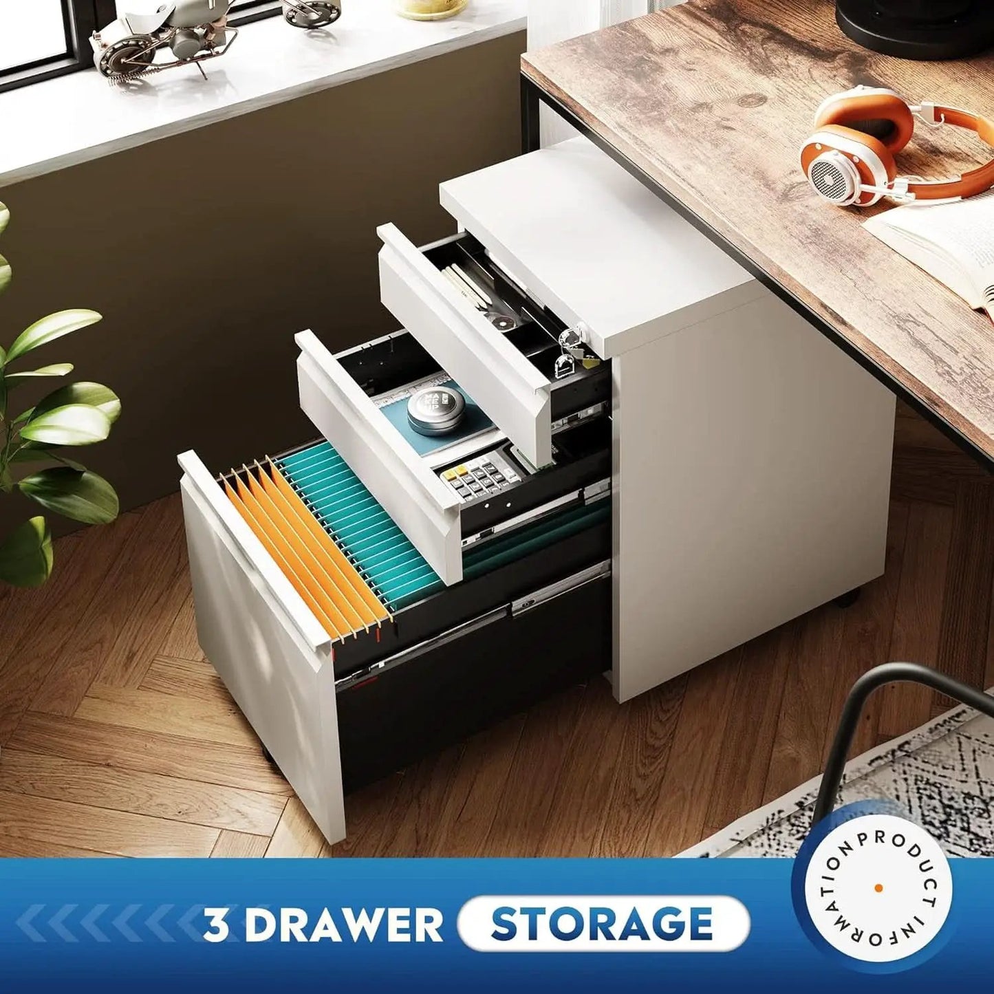 3 Drawer Mobile File Cabinet With Lock Under Desk Metal Office File Cabinet For Legal Letter A4 Files from PriceLows™