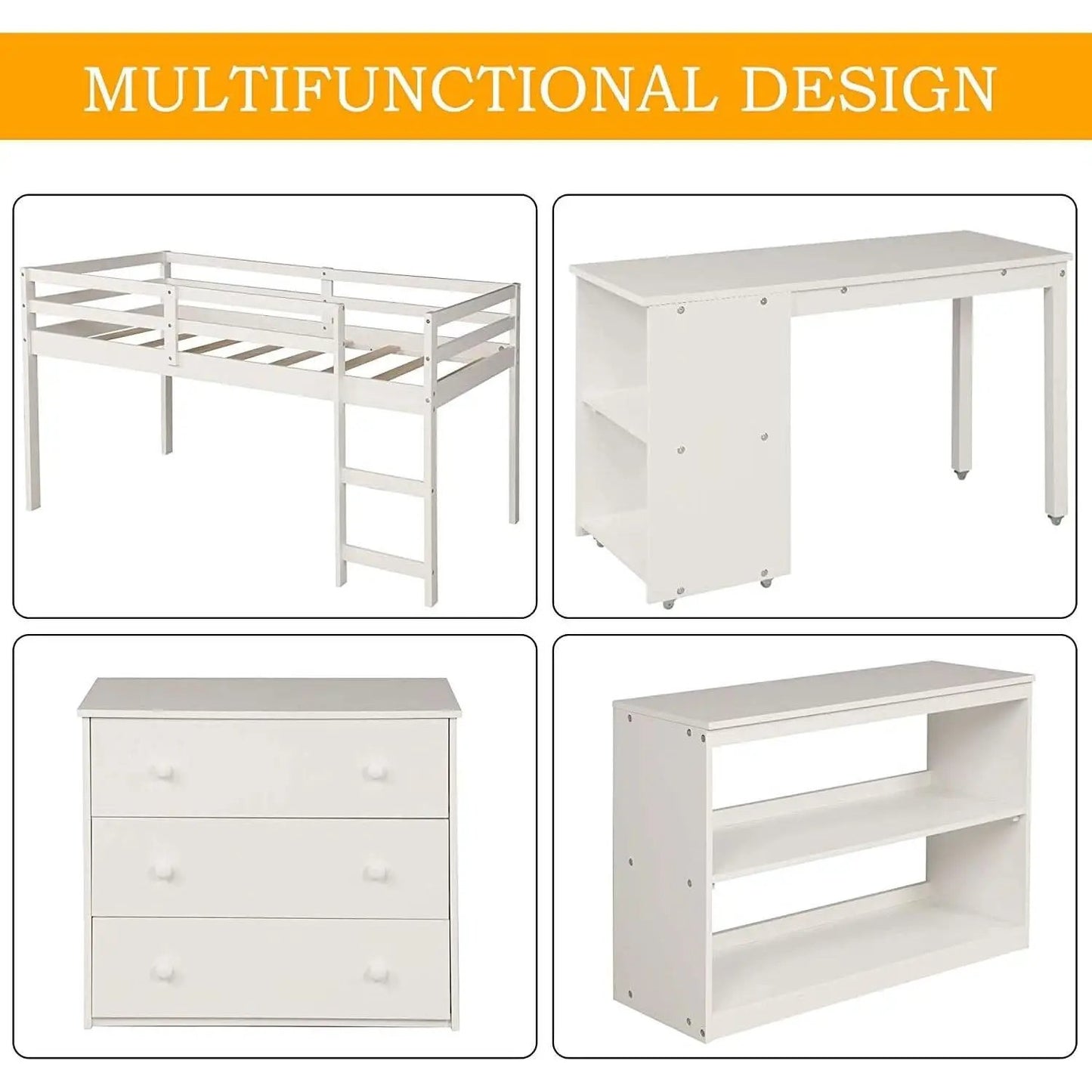Twin Loft Bed With Rolling Desk And Storage For Small Rooms from PriceLows™