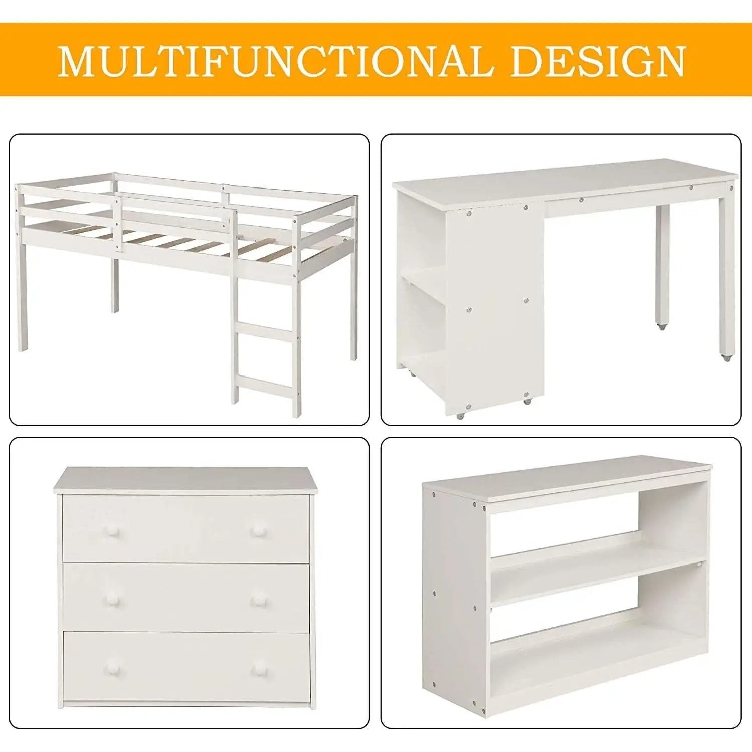 Twin Loft Bed With Rolling Desk And Storage For Small Rooms from PriceLows™