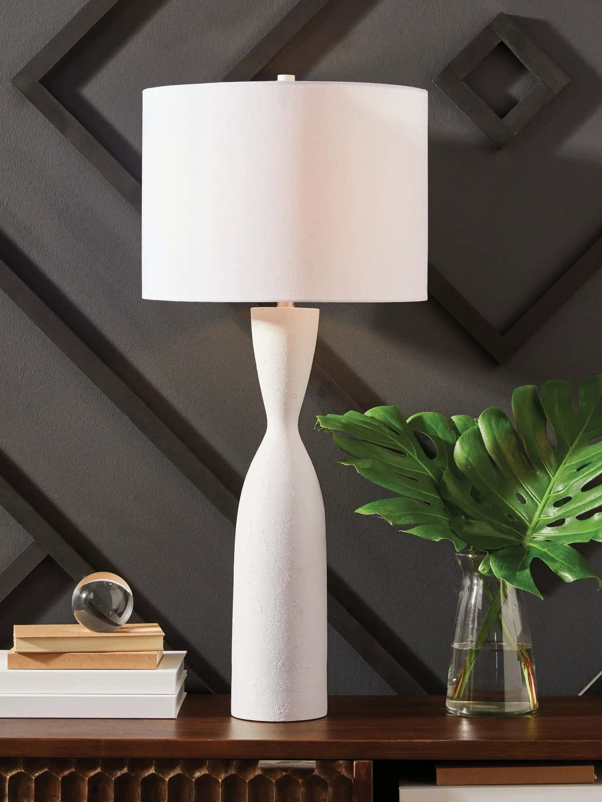 Davinford Poly Table Lamp | 16 x 16 x 36 in | Fabric | White