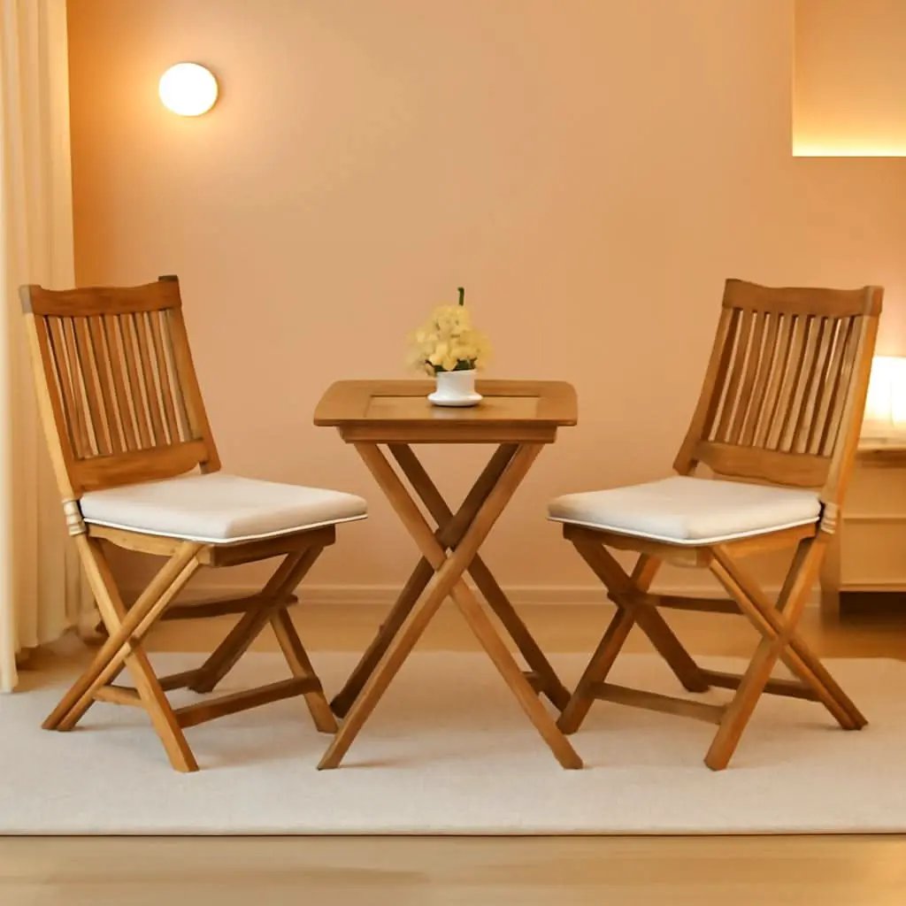 3 Piece Patio Folding Bistro Set With 2 Cushions Acacia Wood Outdoor Furniture For Pool And Garden from PriceLows™