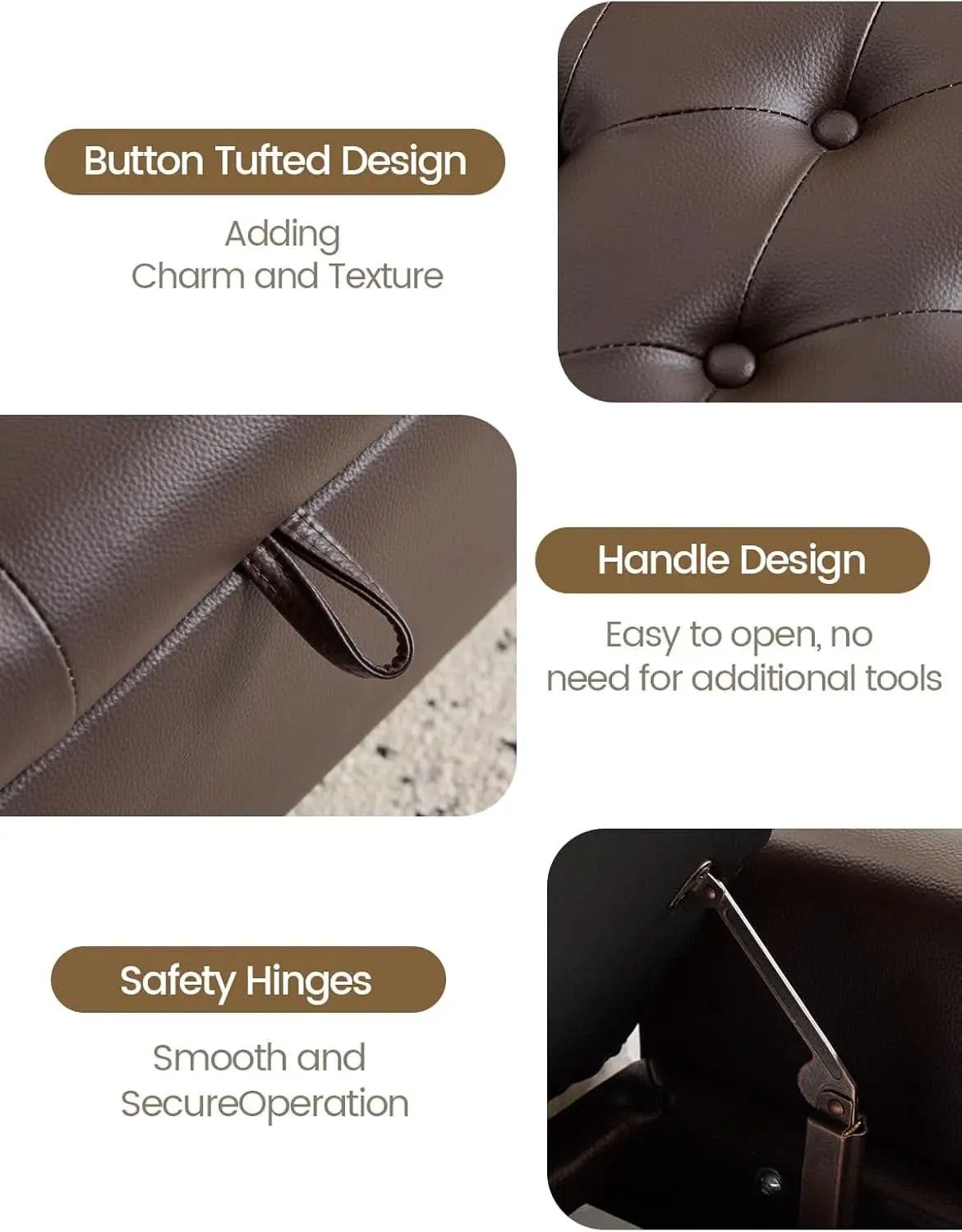Brown Genuine Leather Storage Ottoman Bench Bedside from PriceLows™