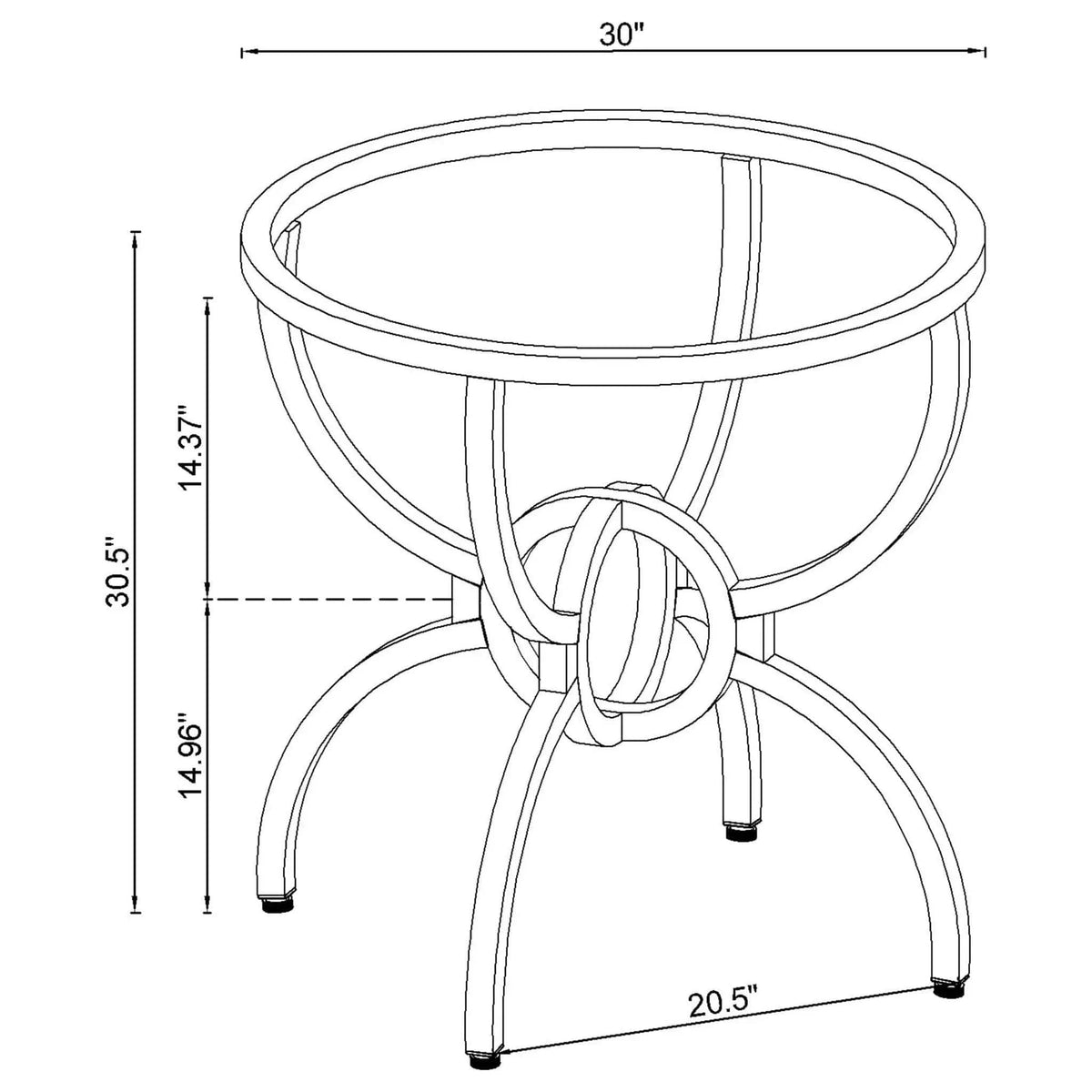 Aviano Round Metal Dining Table Base | 30 x 30 x 30.5 in | Glass & Metal | Gunmetal