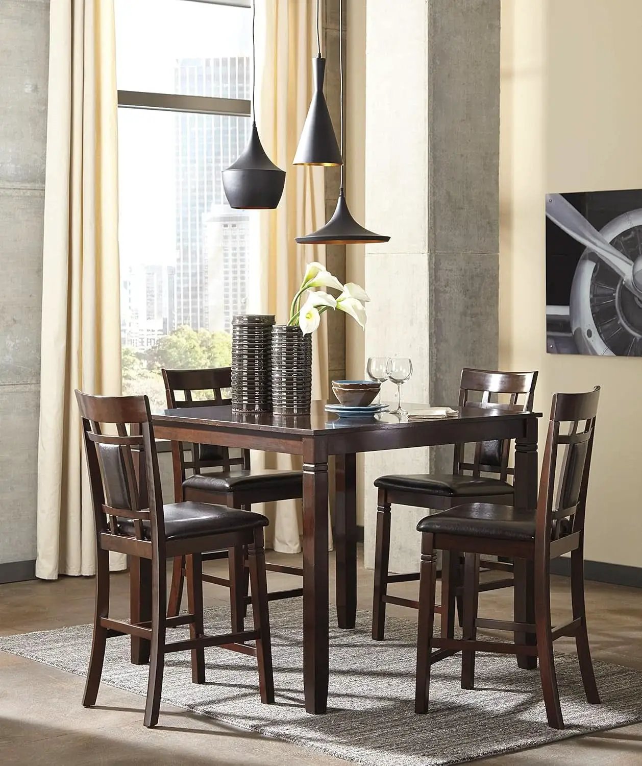 Counter Height Dining Set Brown With Table And 4 Barstools from PriceLows™