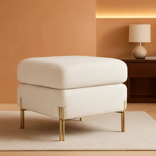 Oversized Off white Bouclé Fabric Ottoman With Metal Legs from PriceLows™