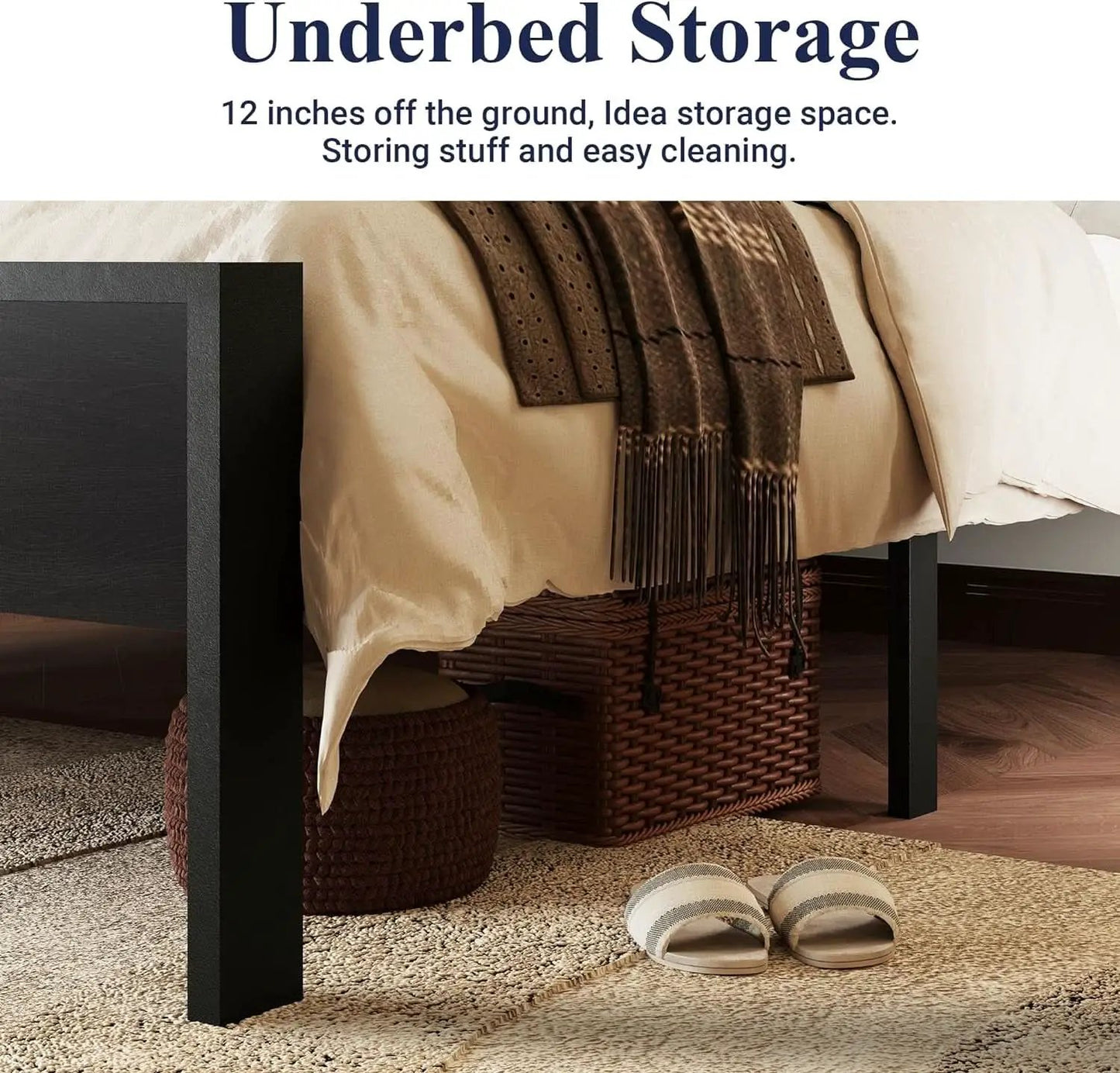 Queen Platform Bed Frame With Wooden Headboard And Footboard Black Oak from PriceLows™